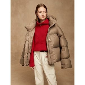 Banana Republic Ribbed Oversized Wool & Cashmere Half-Zip Sweater Red